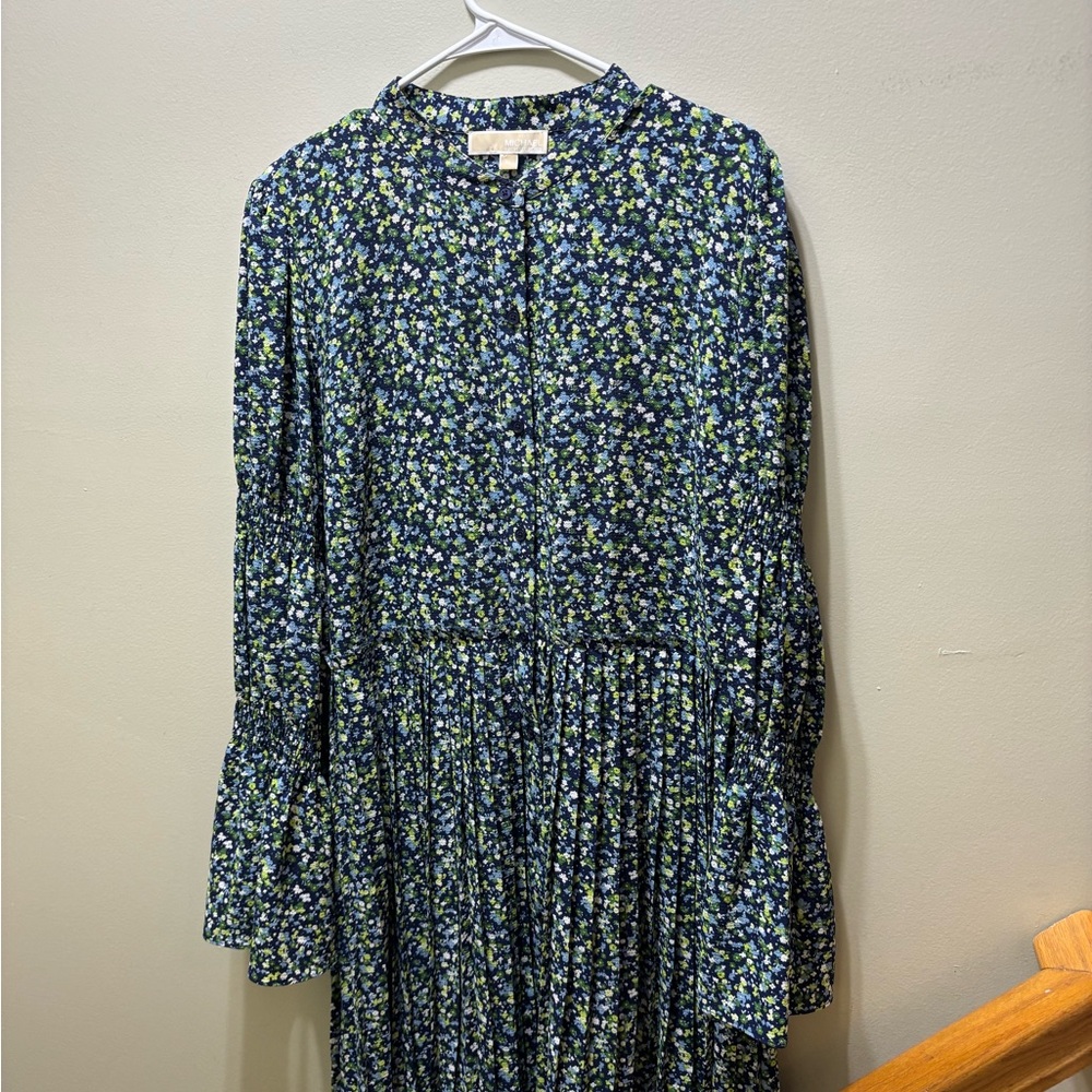 Michael Kors Blue Floral Long Sleeve Dress